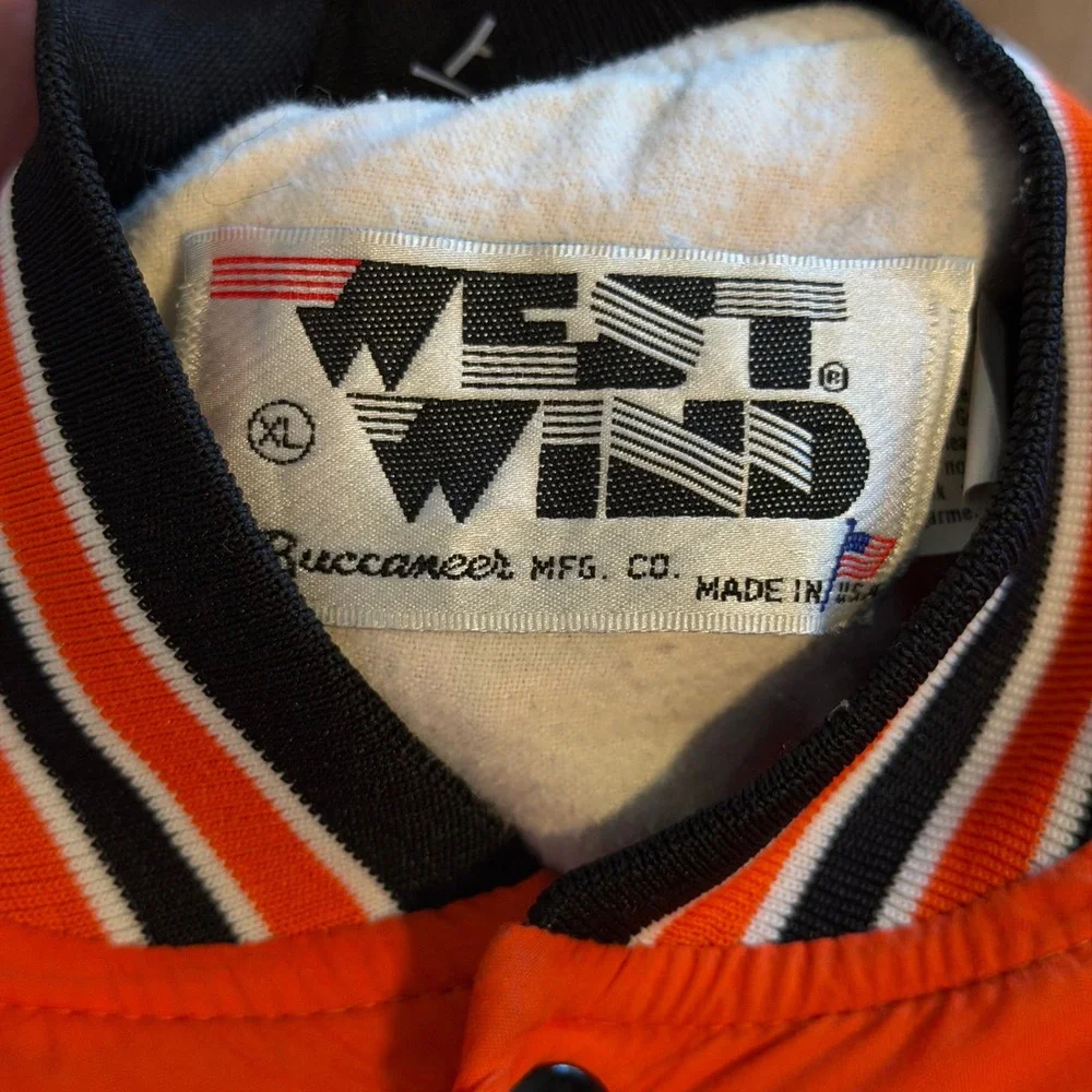 Vintage West Wind Dawgs Bomber Jacket Orange Black Varsity XL Made in USA
